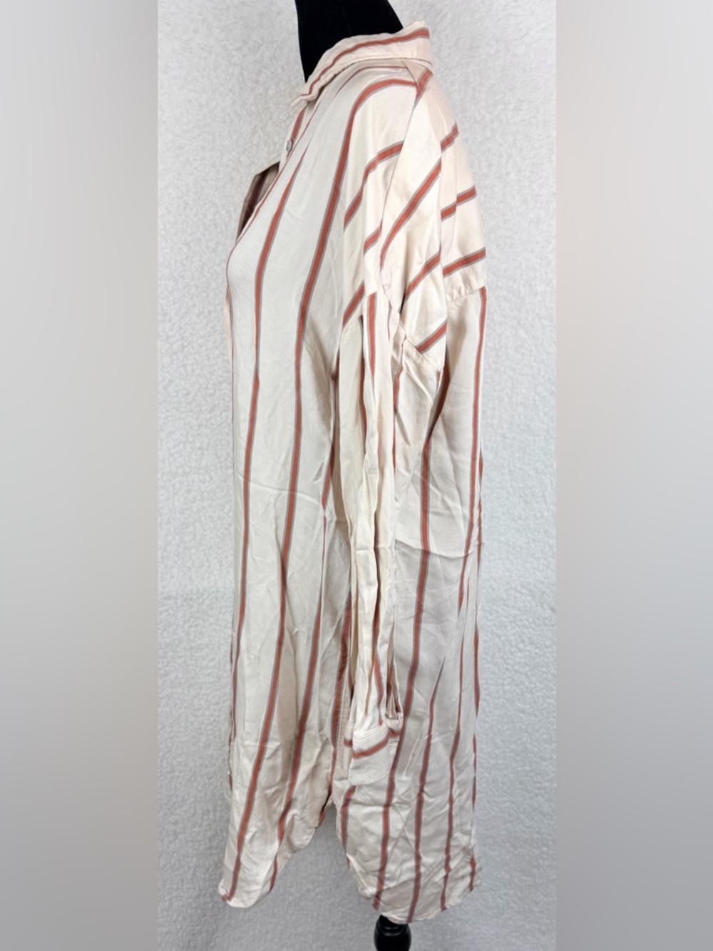 ZARA • Cream/Rust Striped Long Sleeve Button-Down Mini Shirt Dress, S - Picture 4 of 13